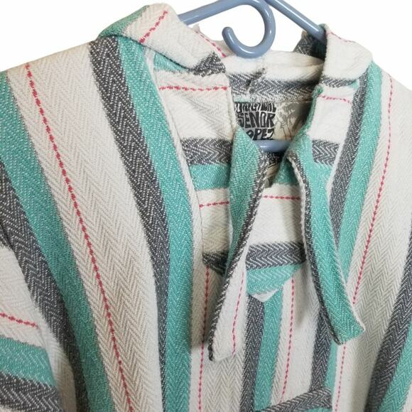 Original Senior Lopez Mexican Baja Hoodie Size L Drug Rug Hippie Poncho Striped - Picture 5 of 8